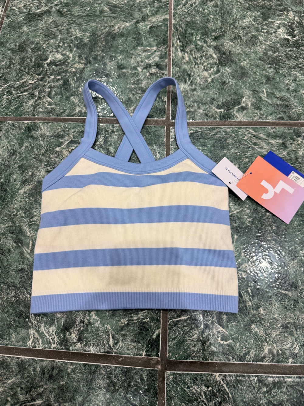 JoyLab Women's Seamless Cropped Support Tank Top, S - Periwinkle Stripe XXS NWT - Picture 5 of 7